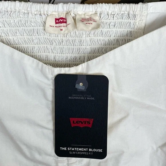 NWT LEVI’S Devin White Cropped Puff Sleeve Blouse Women Size Medium - Picture 7 of 12